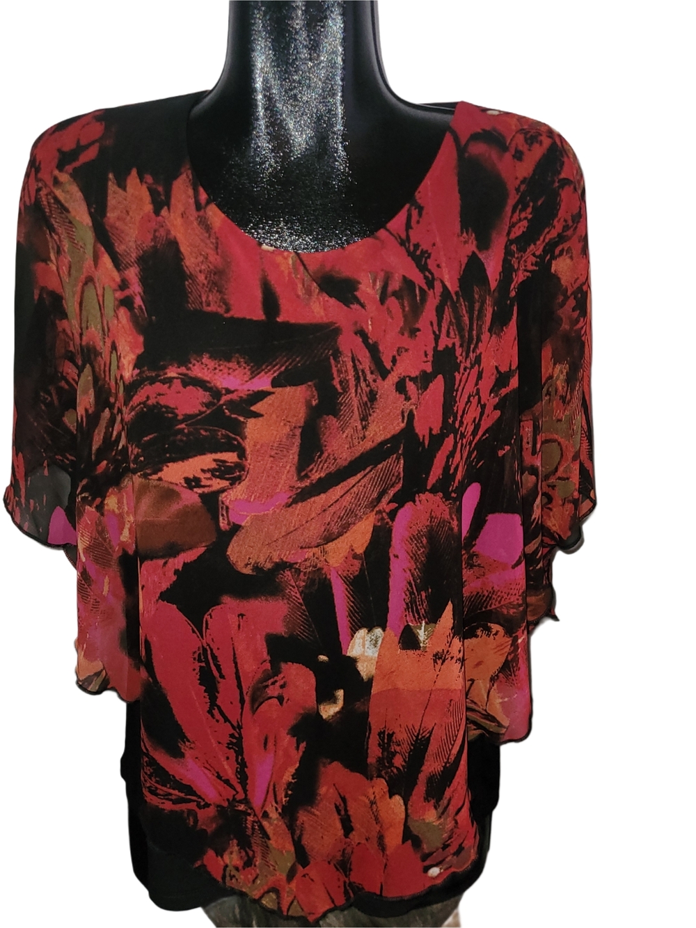 Julia Divina Women's Colorful Floral Batwing Short Sleeve Blouse Size L